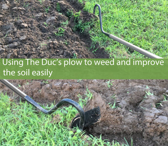 Bury weeds with THE DUC's  Man-Pulled Plow